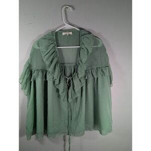 Fanco Ruffle Front Button Tie Top Medium‎ Boho